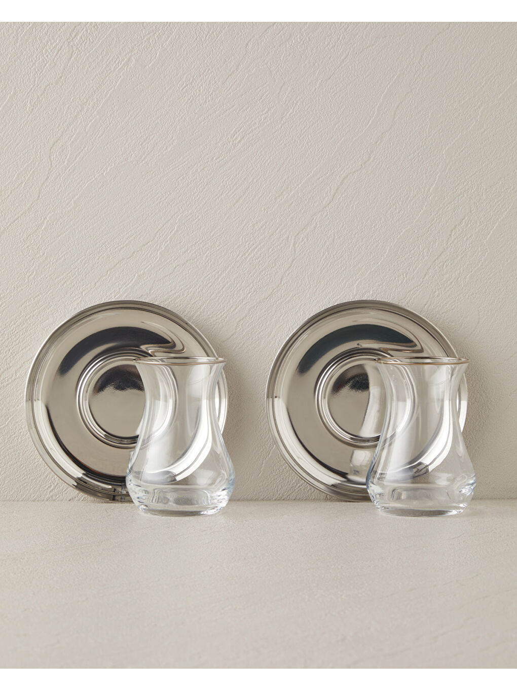 Gri Graceful Çelik 4 Parça 2 Kişilik Çay Seti 140 ml Silver-1