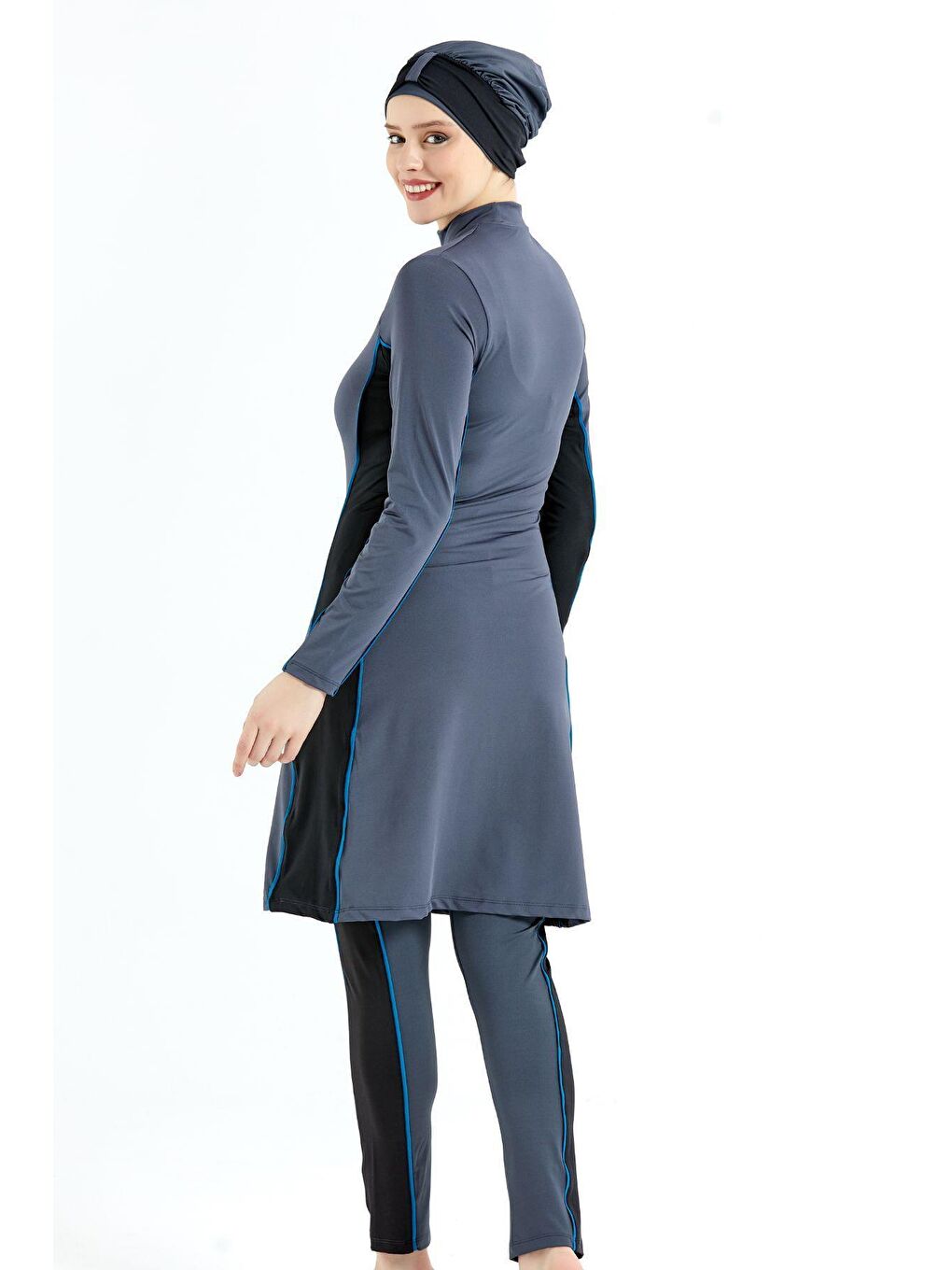 Gri Tam Kapalı 3'Lü Tesettür Mayo C12052 Füme-1