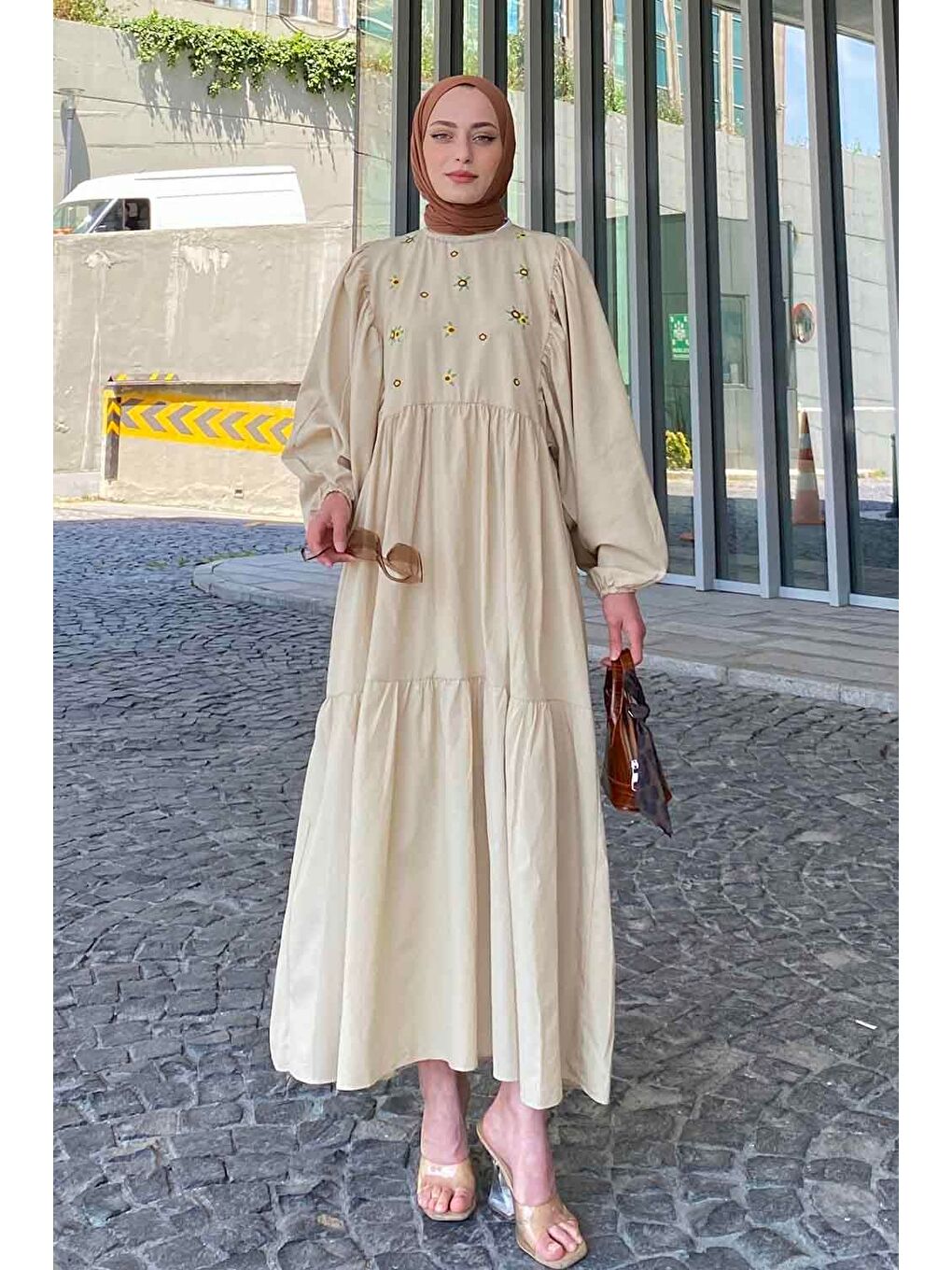 Bej Yazlık Elica Elbise Taş-0