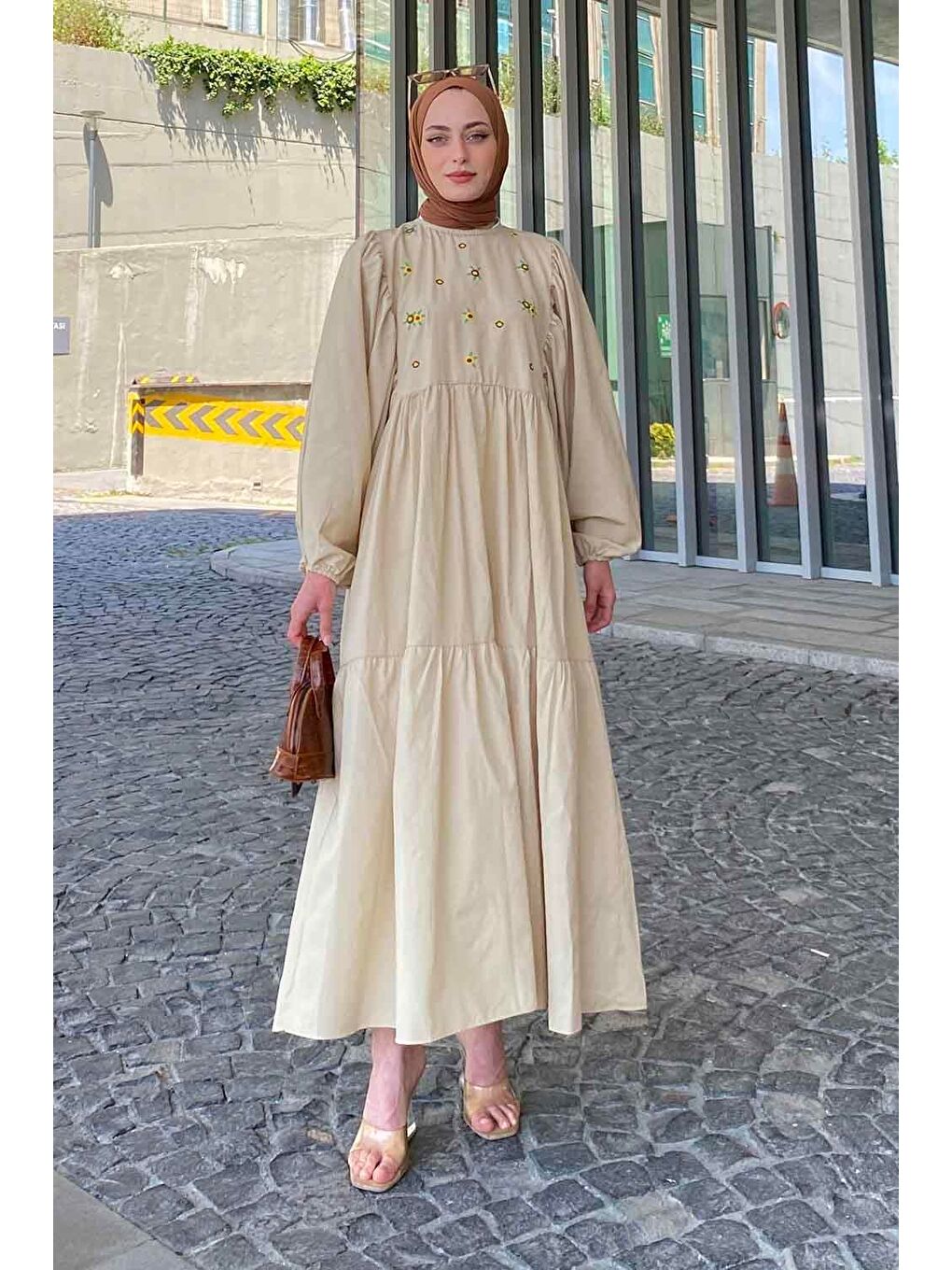 Bej Yazlık Elica Elbise Taş-1