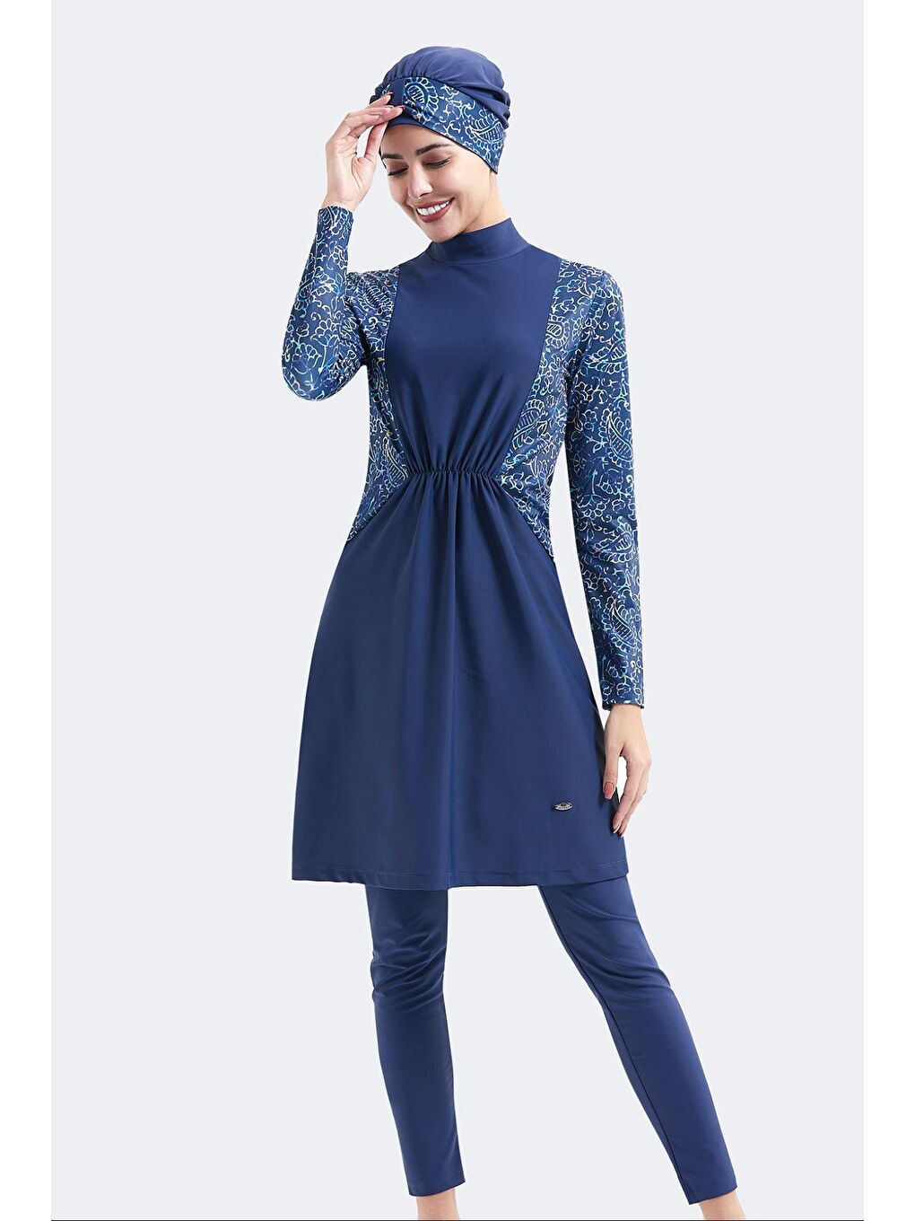 Tam Kapalı 4 Lü Büzgülü Tesettür Mayo C14032 Lacivert