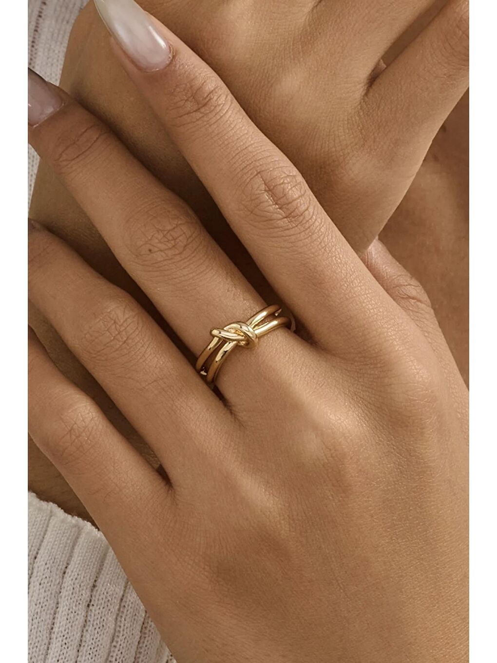 Sarı 18 K Altın Kaplama Düğüm Modelli Kadın Yüzük