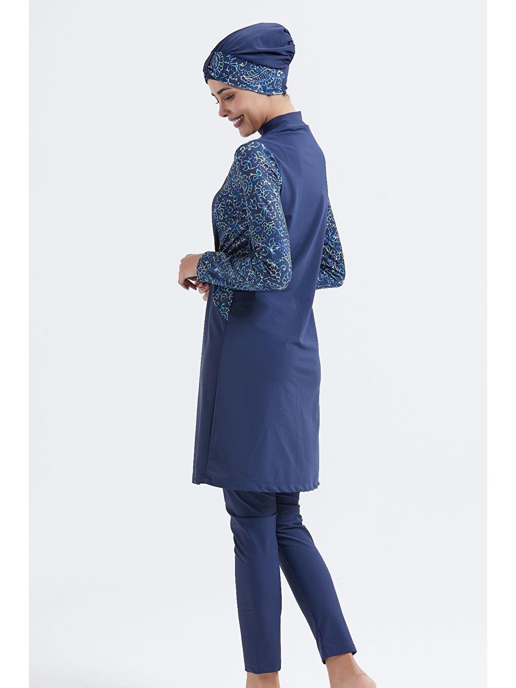 Tam Kapalı 4 Lü Büzgülü Tesettür Mayo C14032 Lacivert-1