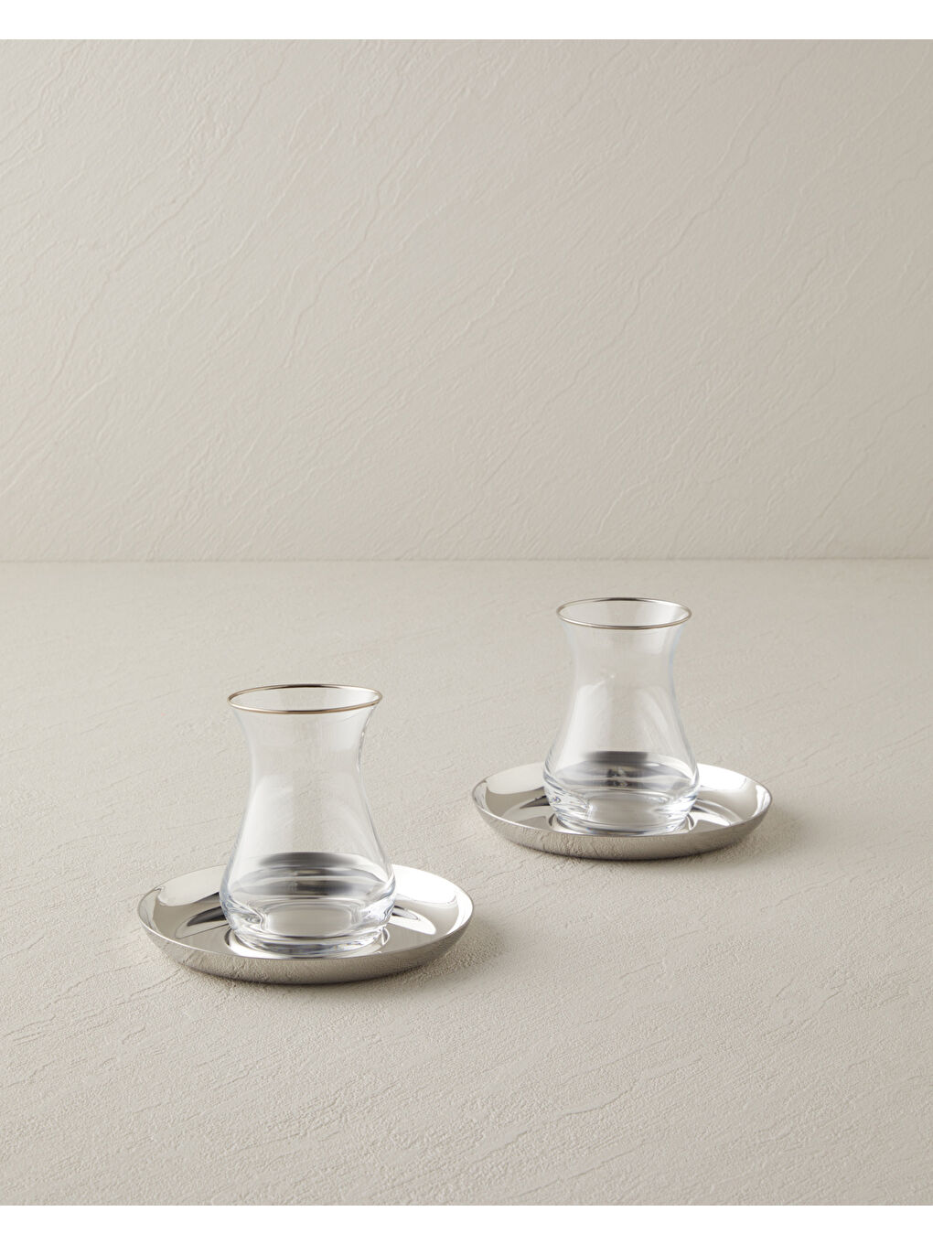 Gri Graceful Çelik 4 Parça 2 Kişilik Çay Seti 140 ml Silver-4