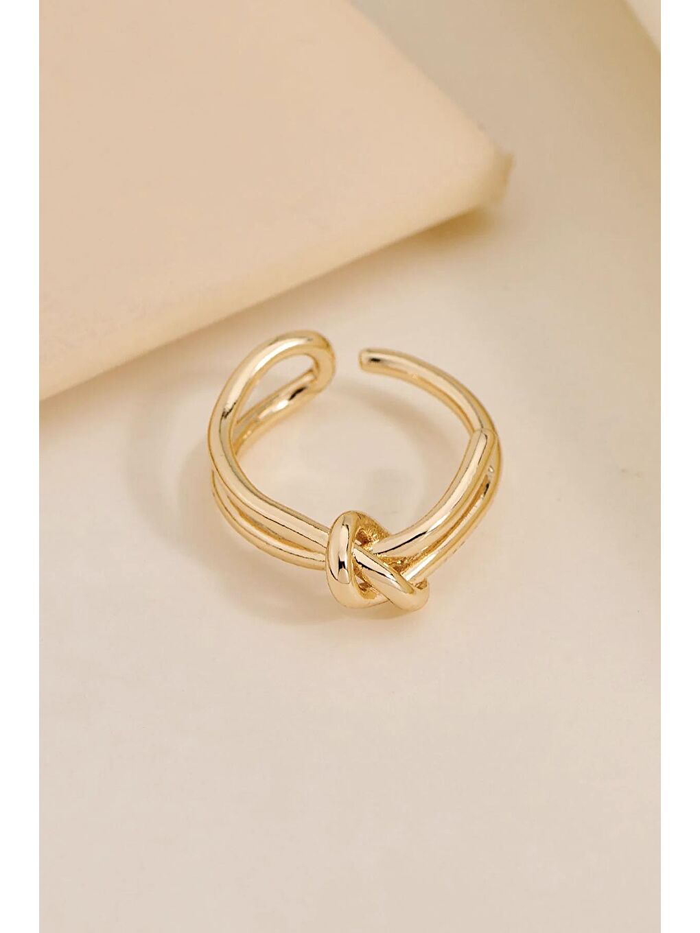 Sarı 18 K Altın Kaplama Düğüm Modelli Kadın Yüzük-2