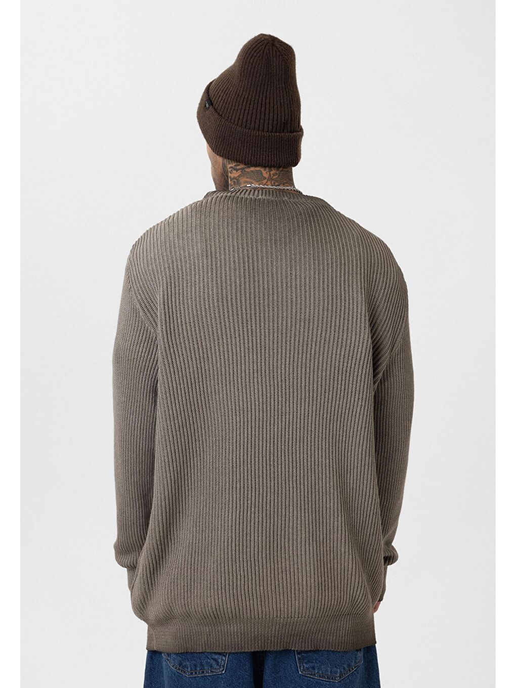 Kahverengi Oversize Yıkamalı Triko Kazak Kahve-3