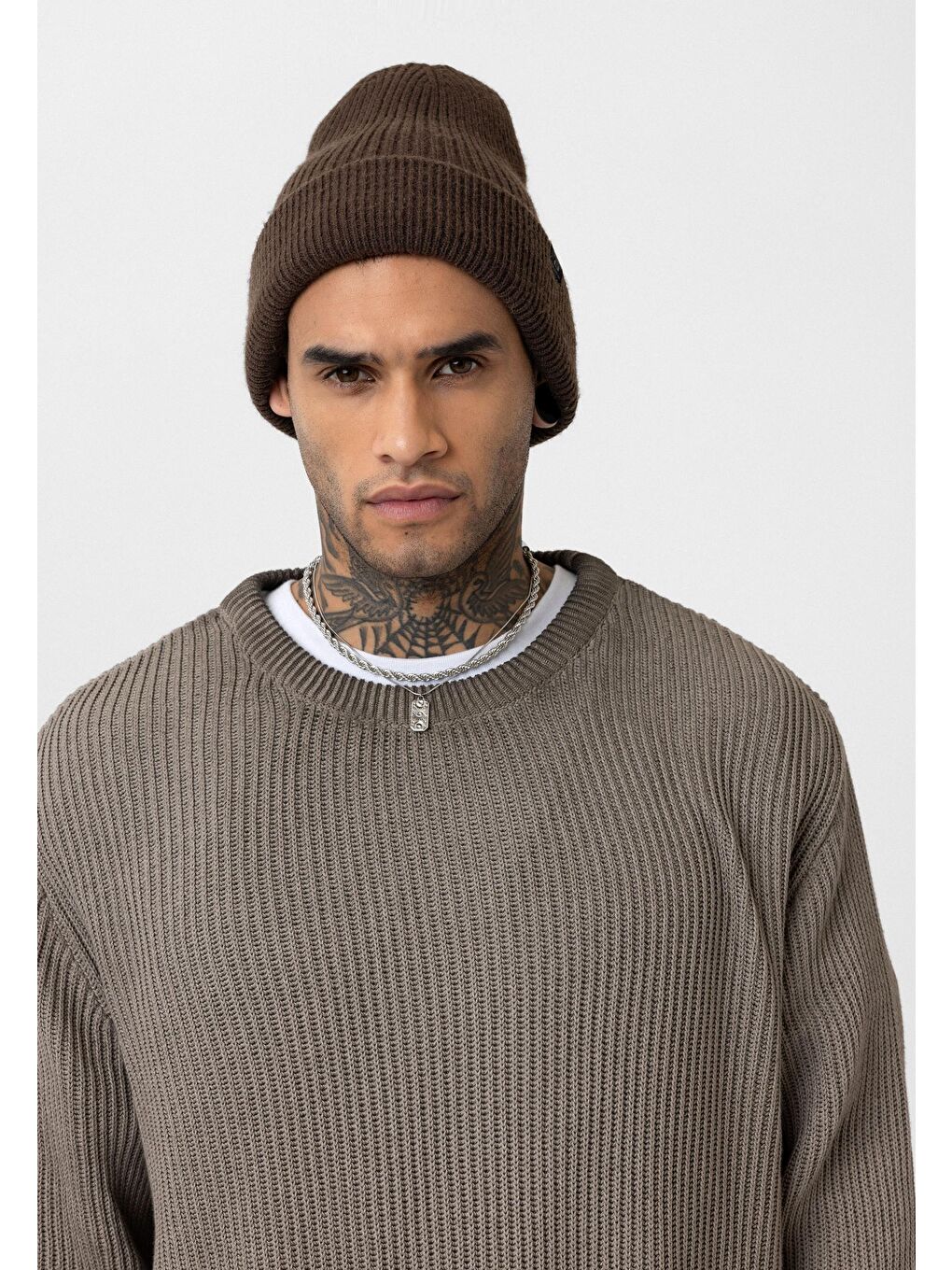 Kahverengi Oversize Yıkamalı Triko Kazak Kahve-4