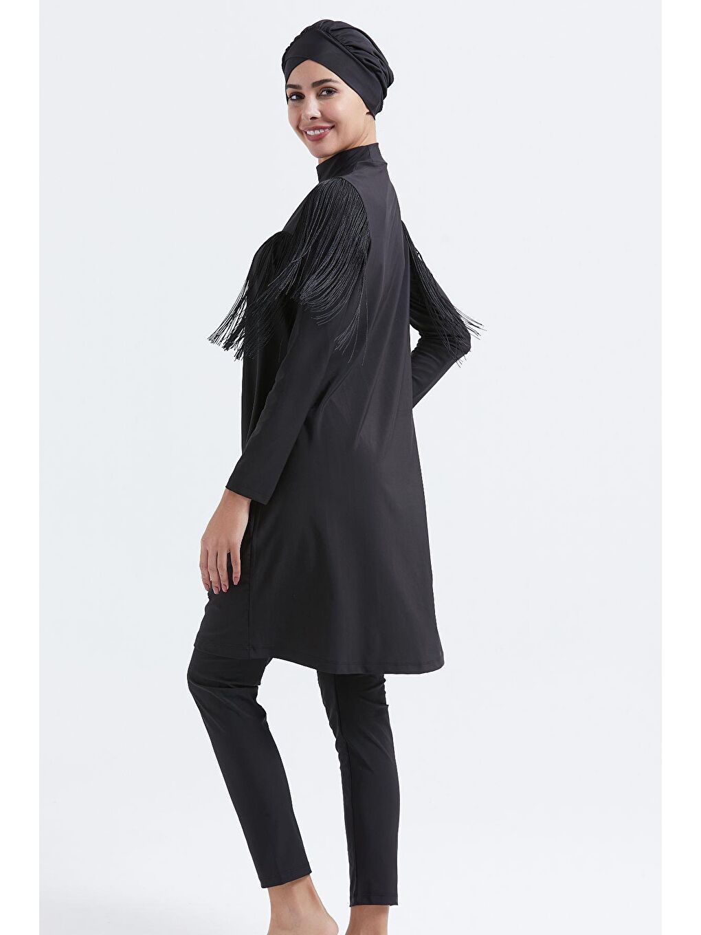 Tam Kapalı 4 Lü Püskül Detay Tesettür Mayo C14060 Siyah-1