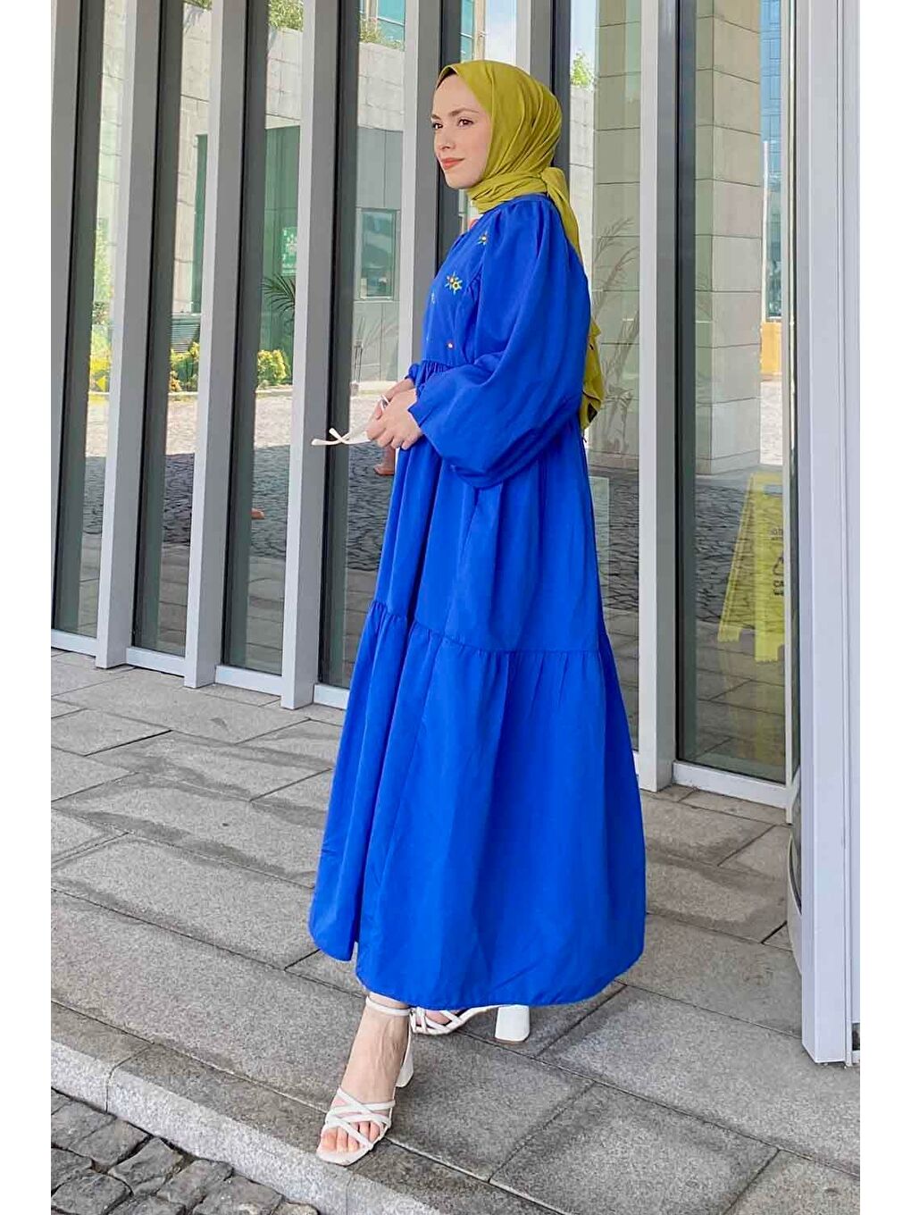 Yazlık Elica Elbise Saks Mavisi-1