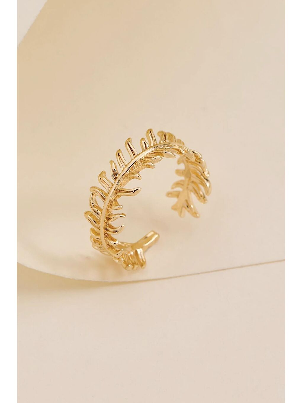 Sarı 19 K Altın Kaplama Başak Modelli Kadın Yüzük-2