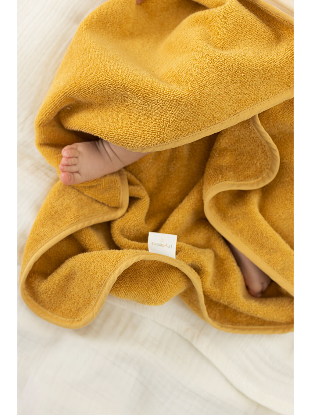 Kahverengi Tiny Bear Organik Pamuk Bebek Kundak Hardal 75x75-1