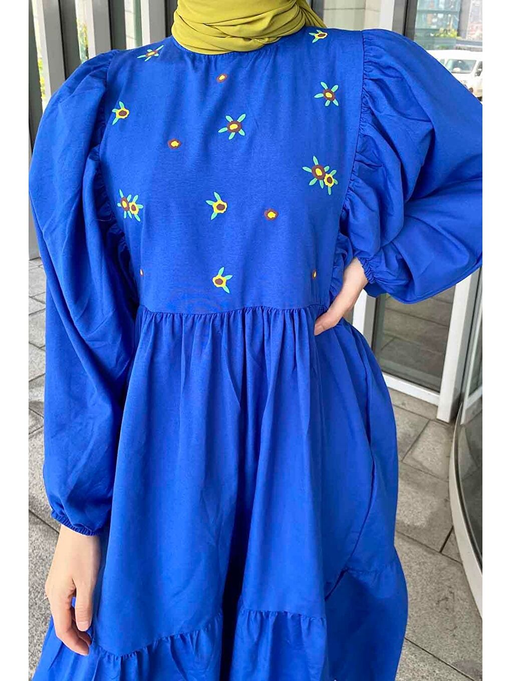 Yazlık Elica Elbise Saks Mavisi-2