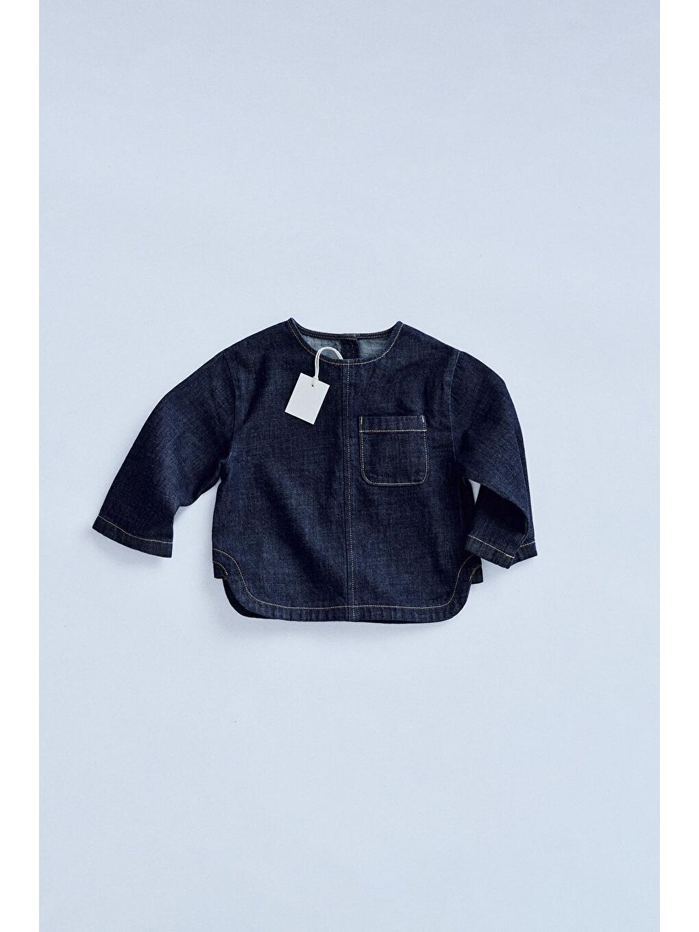 Kız Çocuk Pamuklu Lacivert Denim Bol Paça Takım - Cepli Üst-1