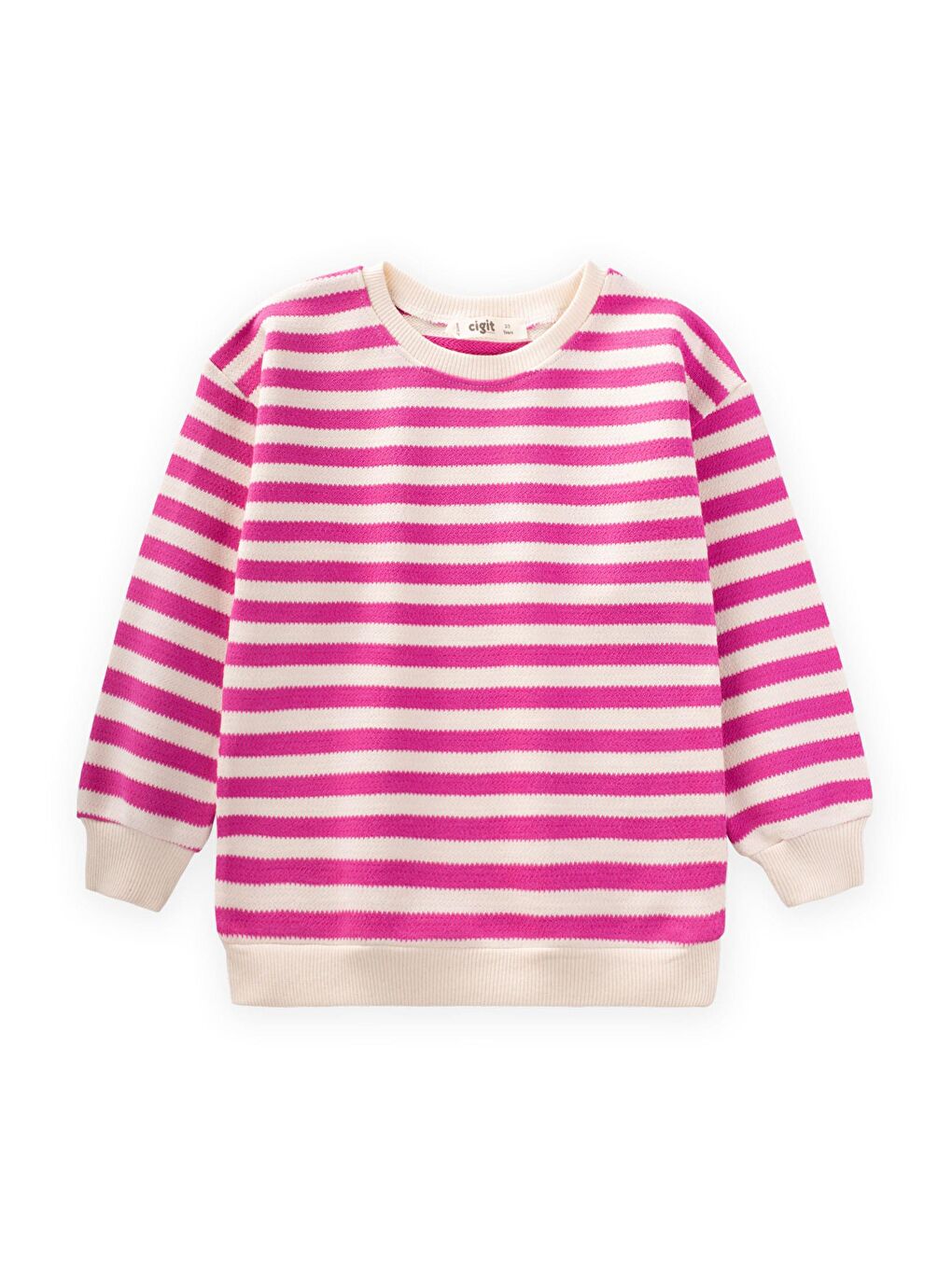 Fuşya Kız Çocuk Çizgili Sweatshirt