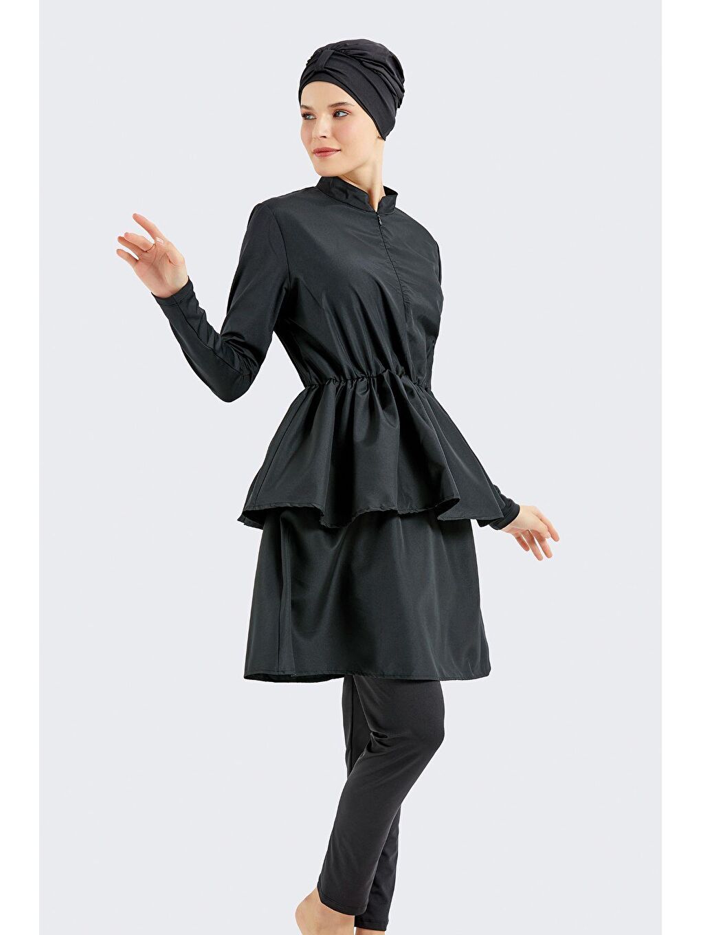 Tam Kapalı 4 Lü Pileli Tesettür Mayo C14122 Siyah