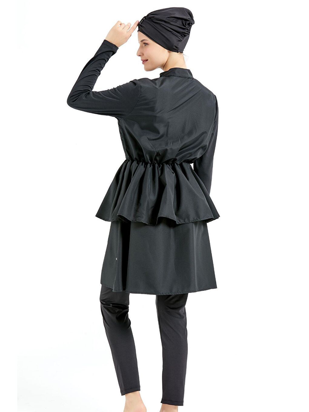 Tam Kapalı 4 Lü Pileli Tesettür Mayo C14122 Siyah-1