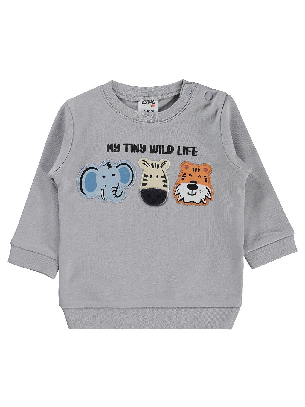 Baby Hayvan Nakışlı 3-18 Ay Sweatshirt - Gri