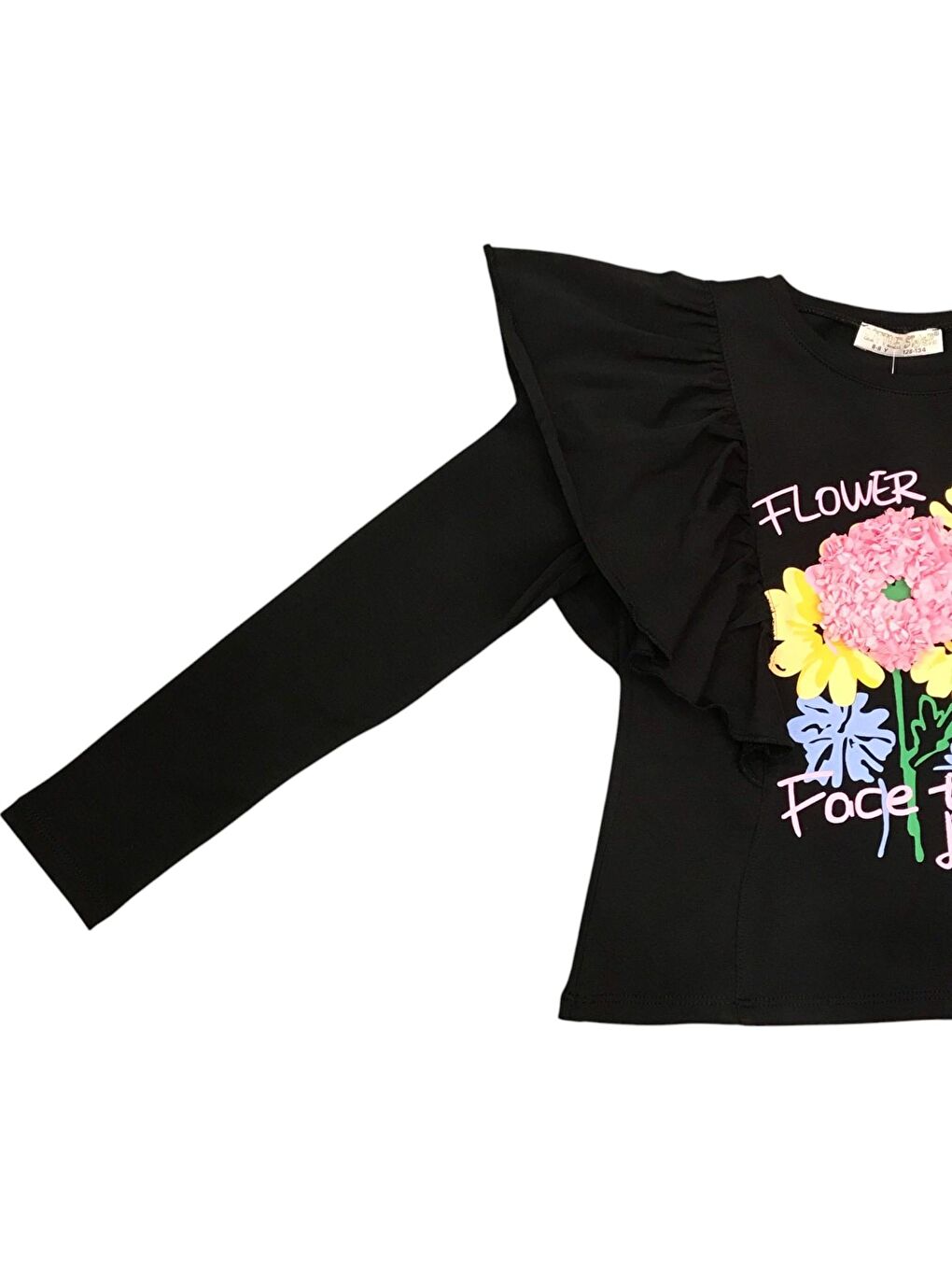 Siyah Kız Çocuk Fırfır Detaylı Bluz-1