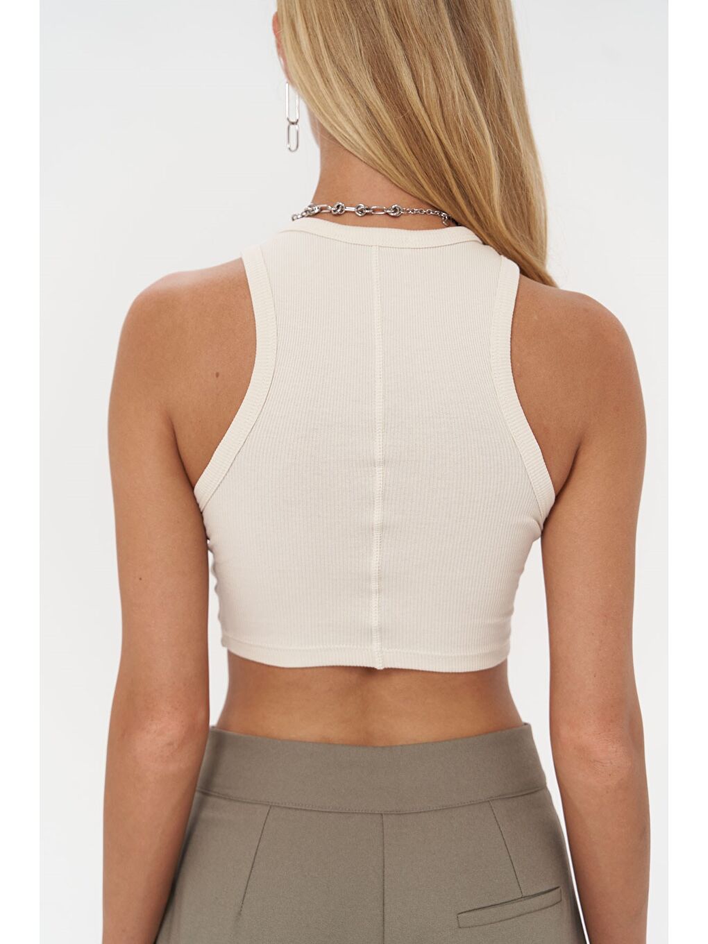 Fleur Fitilli Halter Yaka Bej Crop-3