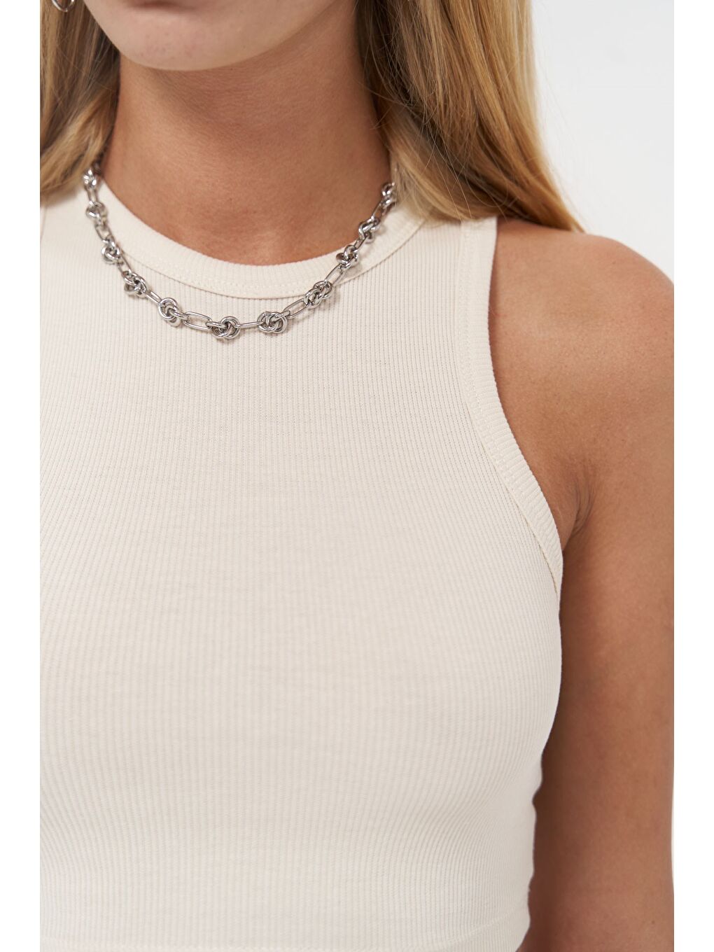 Fleur Fitilli Halter Yaka Bej Crop-4