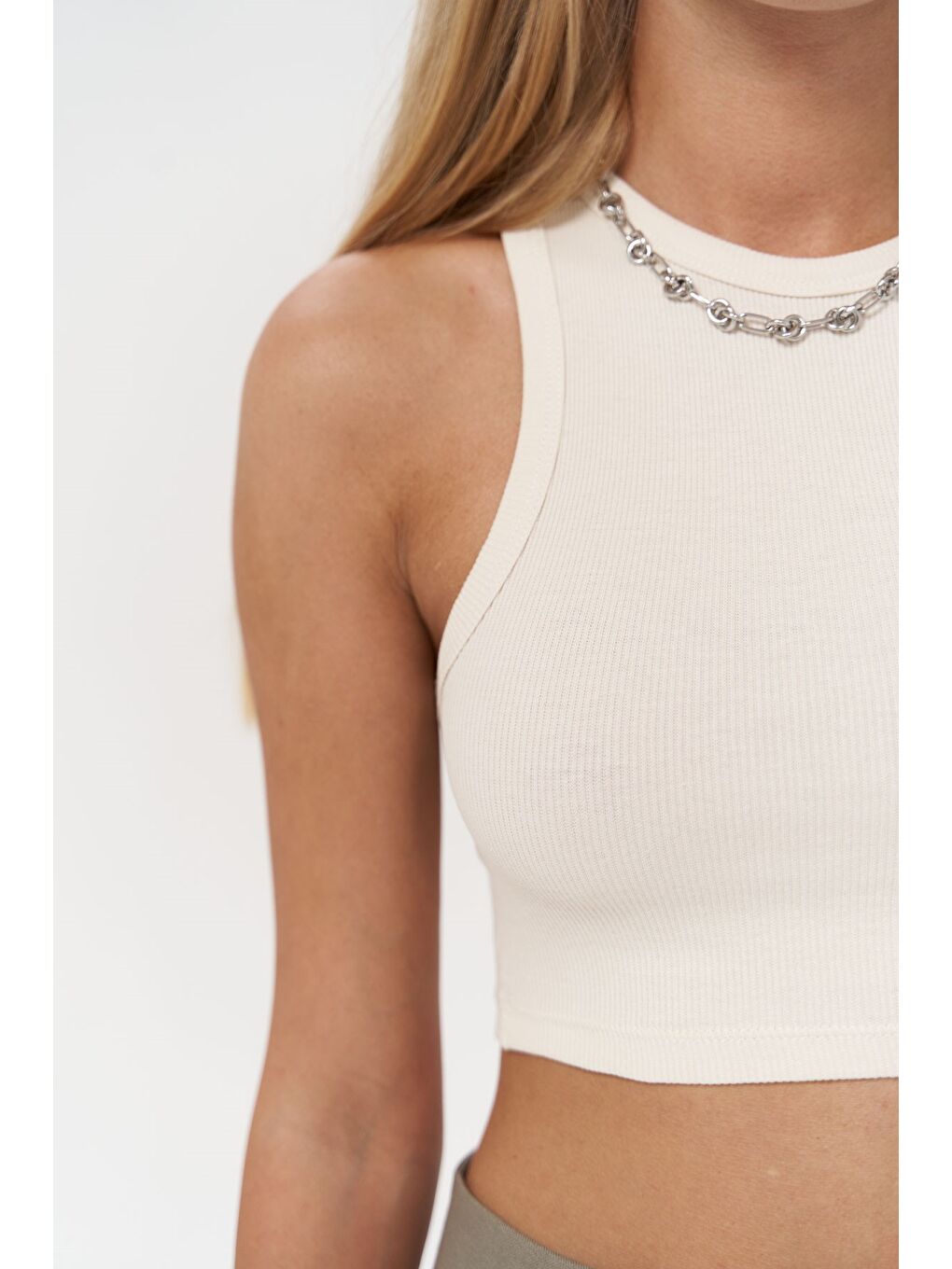 Fleur Fitilli Halter Yaka Bej Crop-5