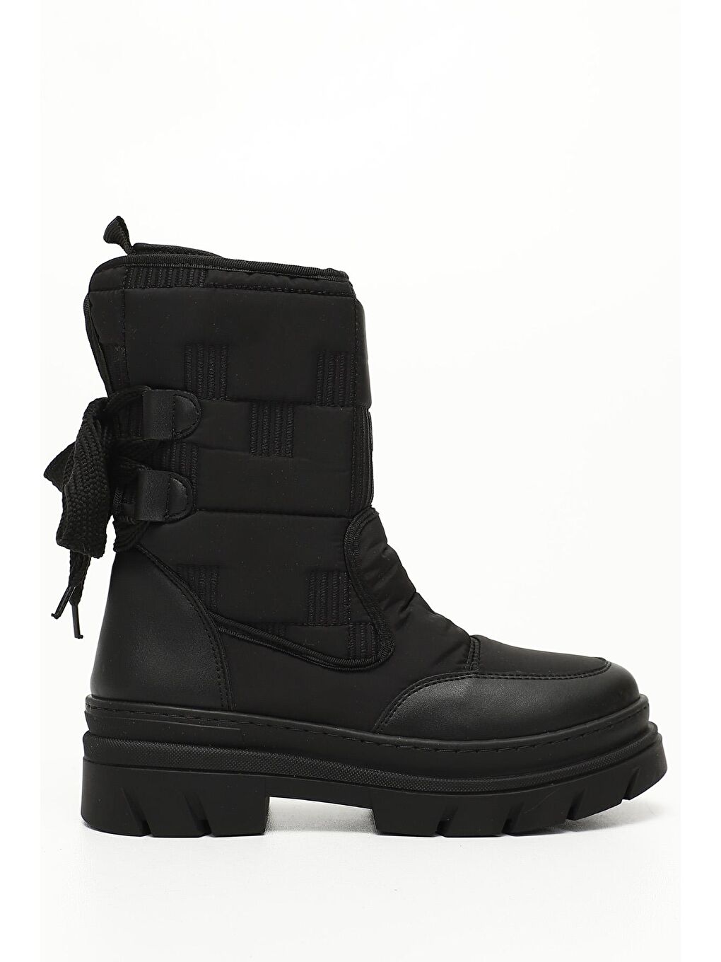 Siyah SİYAH MELANJ  Yuvarlak Burun Bağcıklı Kadın Kar Botu 35945