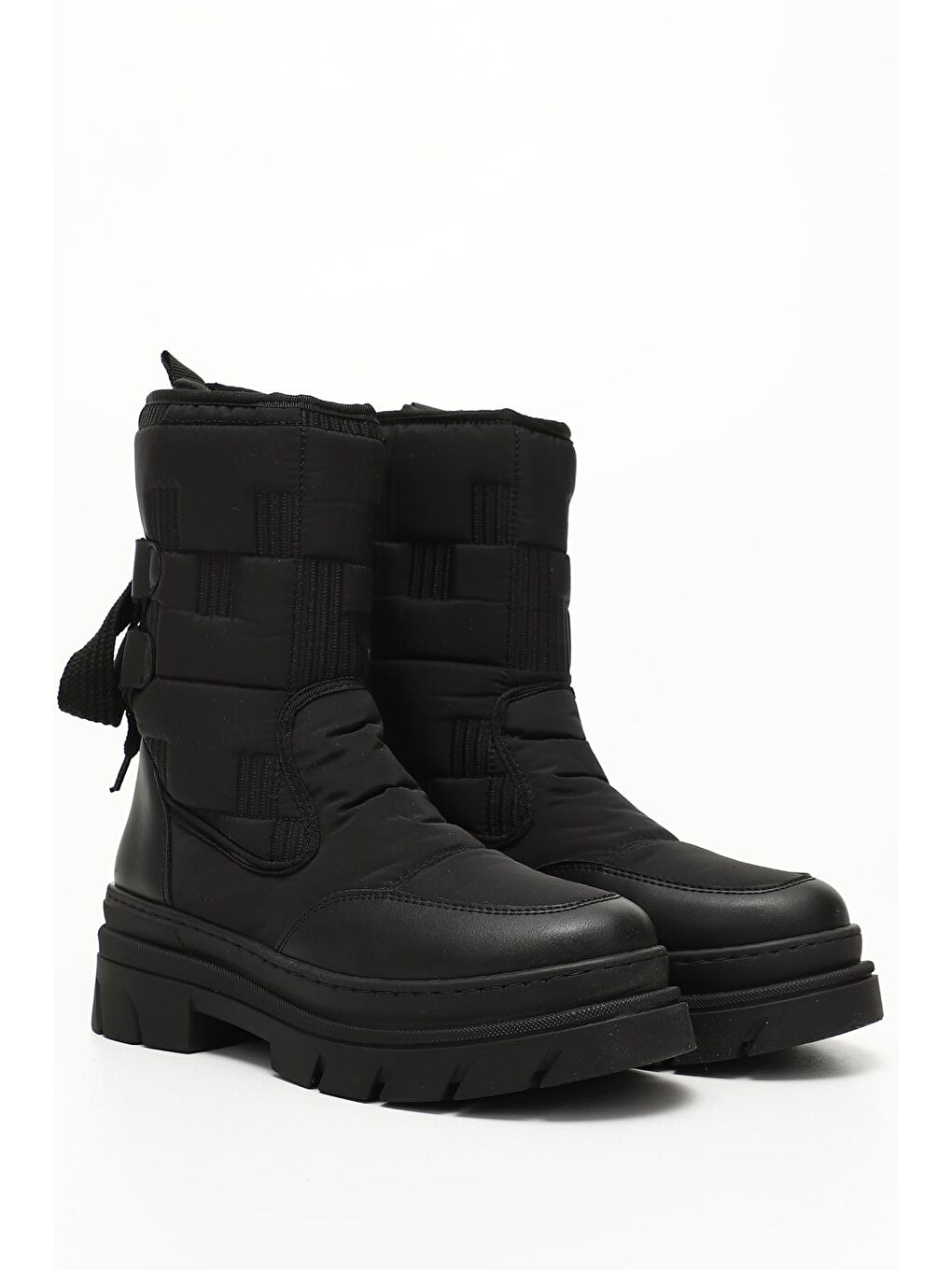 Siyah SİYAH MELANJ  Yuvarlak Burun Bağcıklı Kadın Kar Botu 35945-1