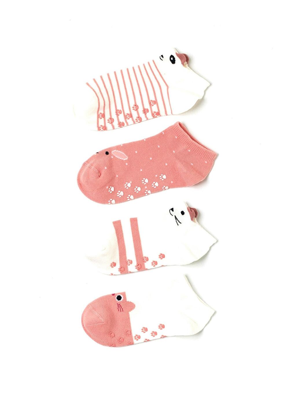 Kız Çocuk Hayvan Desenli 4'Lü Step Çorap Pembe