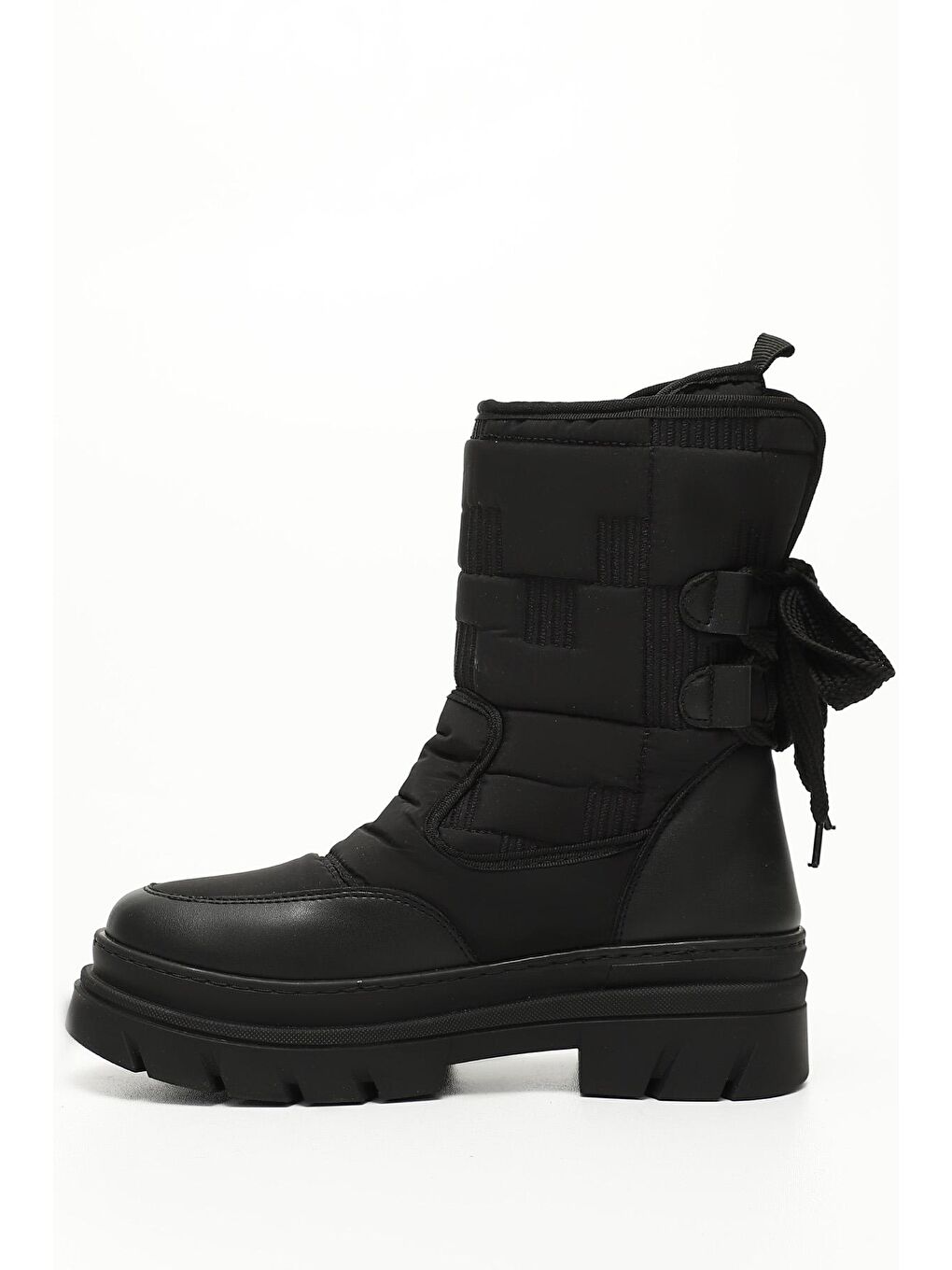 Siyah SİYAH MELANJ  Yuvarlak Burun Bağcıklı Kadın Kar Botu 35945-2