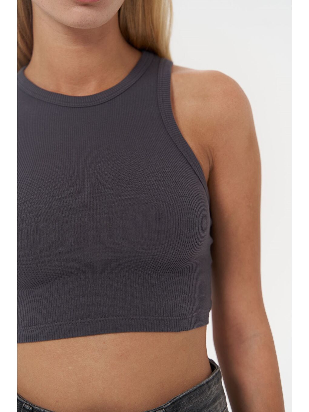 Fleur Fitilli Halter Yaka Antrasit Crop-6