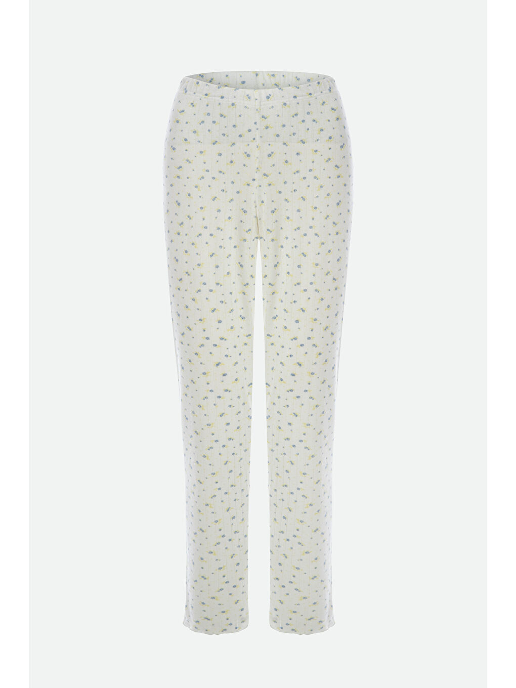 Ekru Kadın Kısa Kollu Fiyonklu İndigo Fitilli Pijama Takımı-2