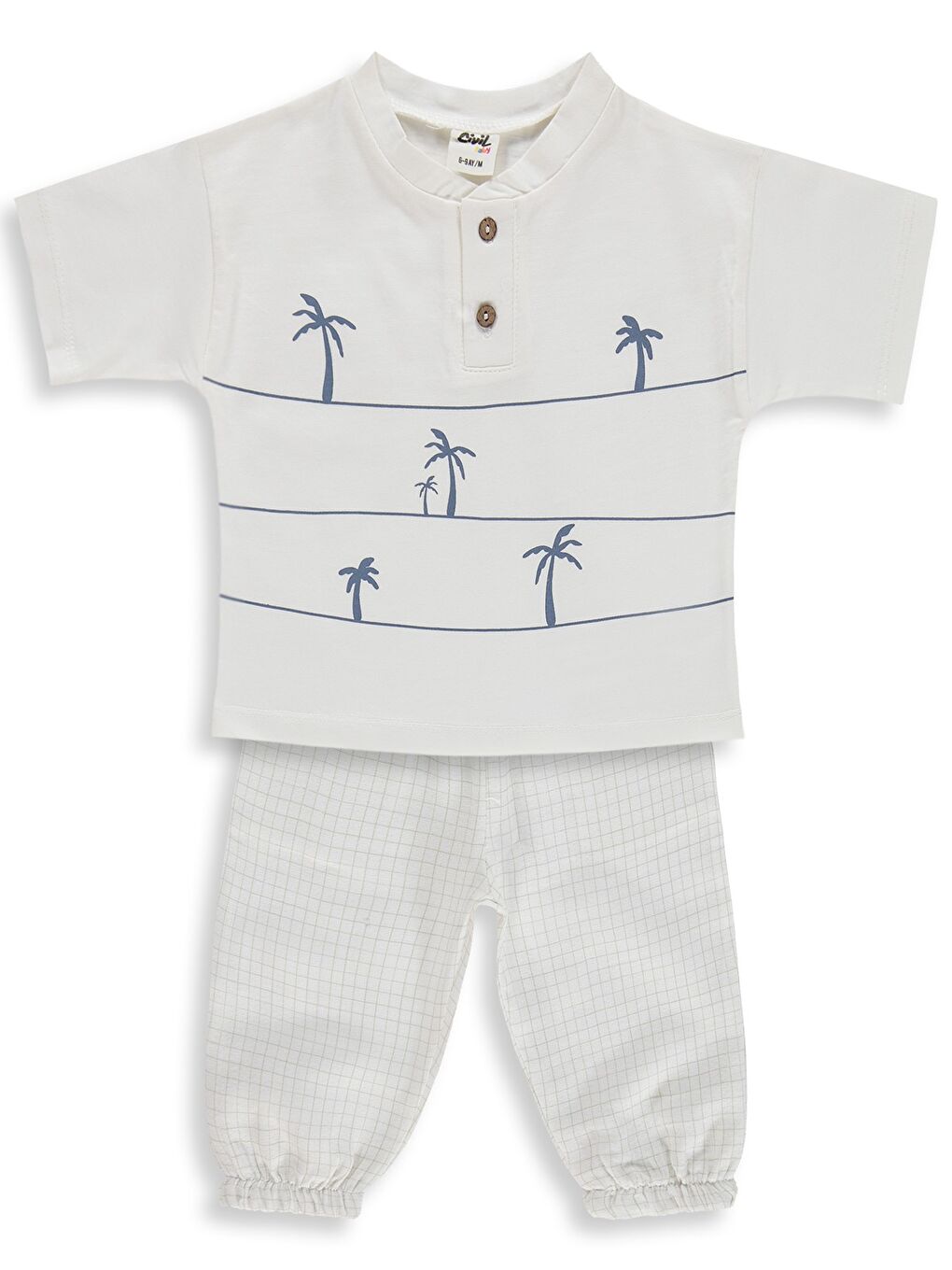 Baby Palmiye Baskılı 6-18 Ay Takım - Ekru
