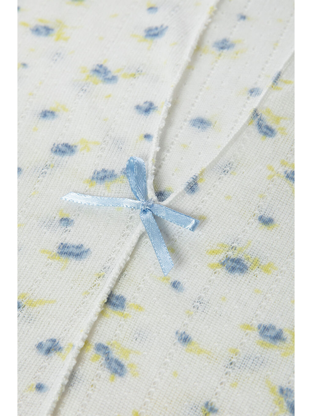 Ekru Kadın Kısa Kollu Fiyonklu İndigo Fitilli Pijama Takımı-3