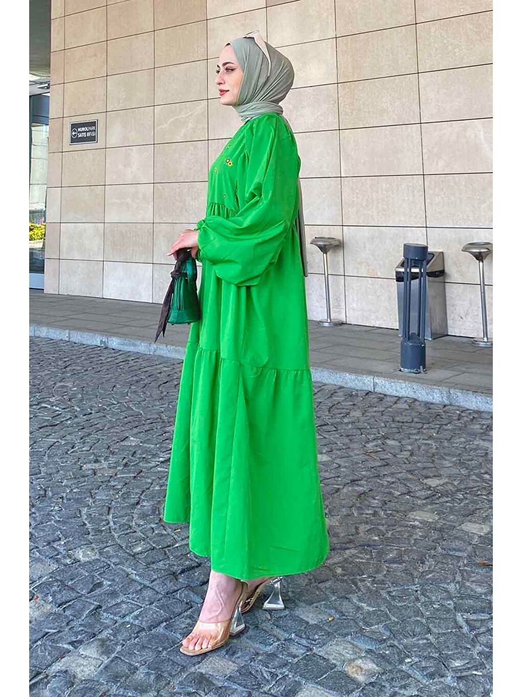 Yazlık Elica Elbise Yeşil-1