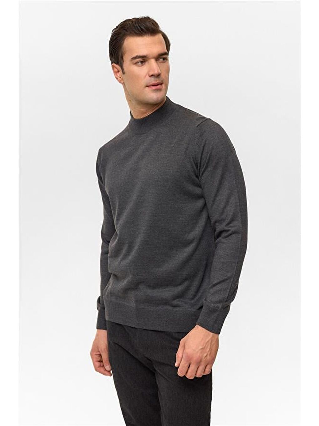 Antrasit Regular Düz Yarım Balıkçı Yaka Triko-2