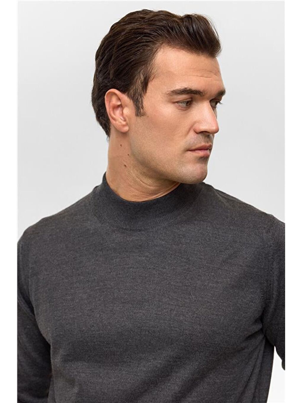 Antrasit Regular Düz Yarım Balıkçı Yaka Triko-3