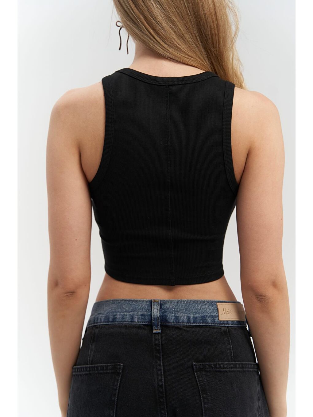 Fleur Fitilli Halter Yaka Siyah Crop-3