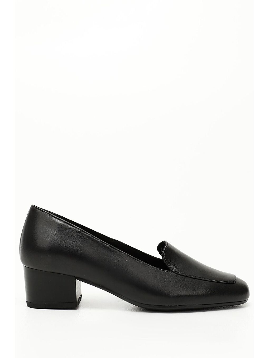 Siyah SİYAH MELANJ  Hakiki Deri Küt Burun Kısa Kalın Topuklu Kadın Ayakkabı 13312