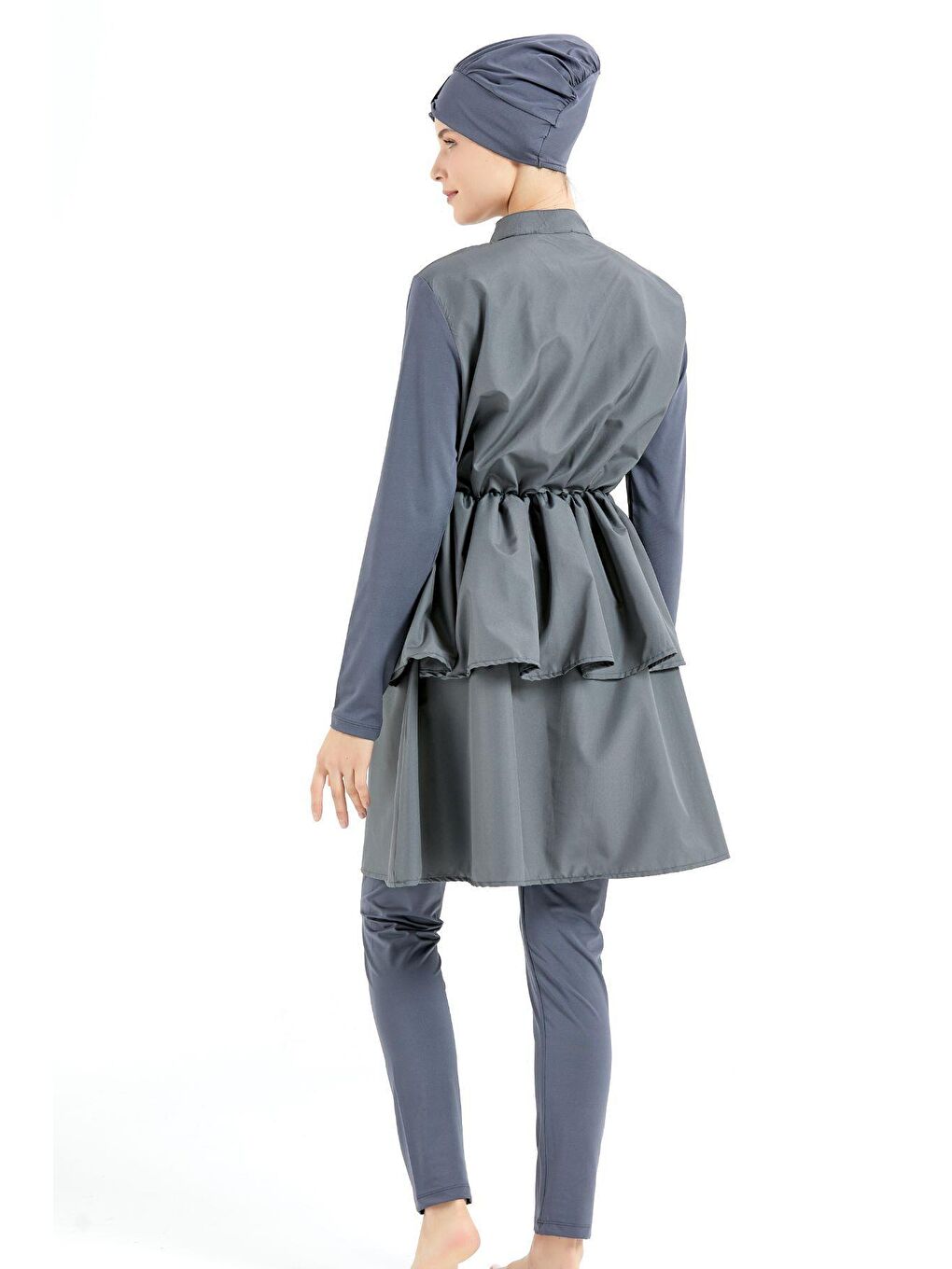 Gri Tam Kapalı 4 Lü Pileli Tesettür Mayo C14122 Füme-1