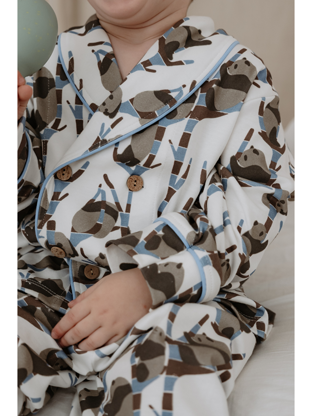 Kahverengi Panda Desenli Yaka Detaylı Pijama Üst-2