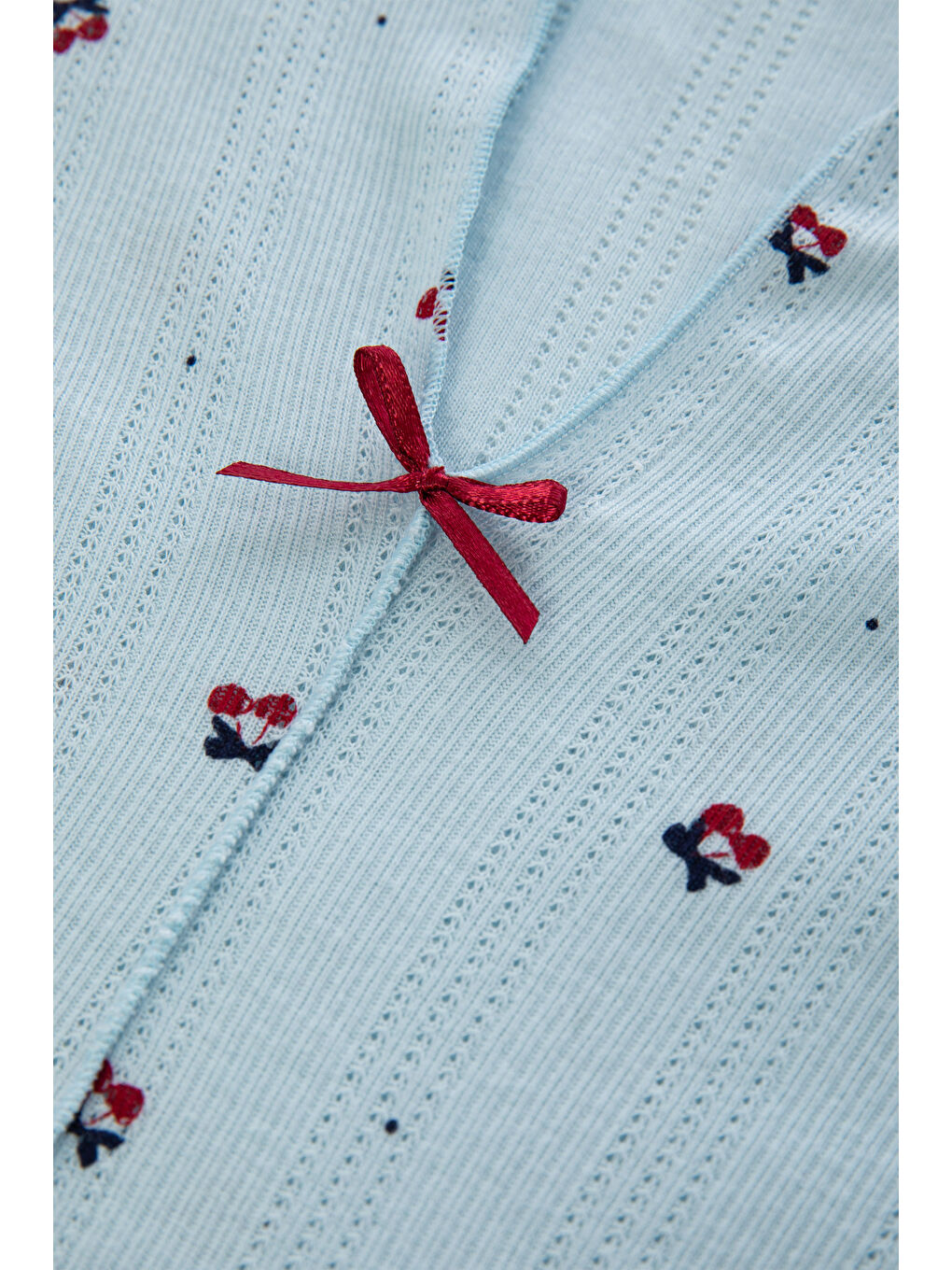 Mavi Kadın Kısa Kollu Fiyonklu İndigo Fitilli Pijama Takımı-3