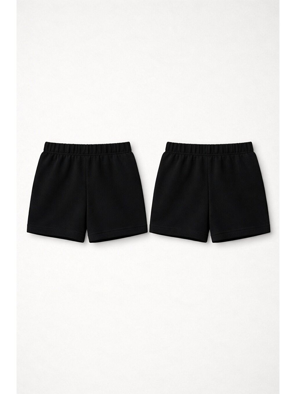 Siyah 2li Set Genç Kız Beli Lastikli Basic Pamuklu Şort