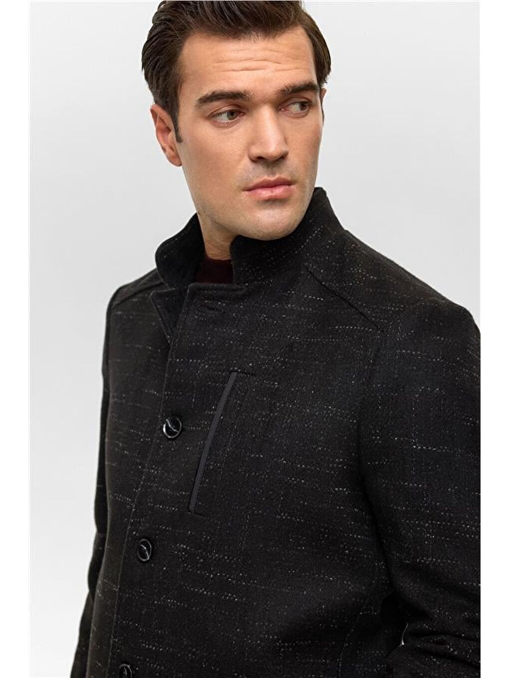 Siyah Regular Desenli Hakim Yaka Kaban-2