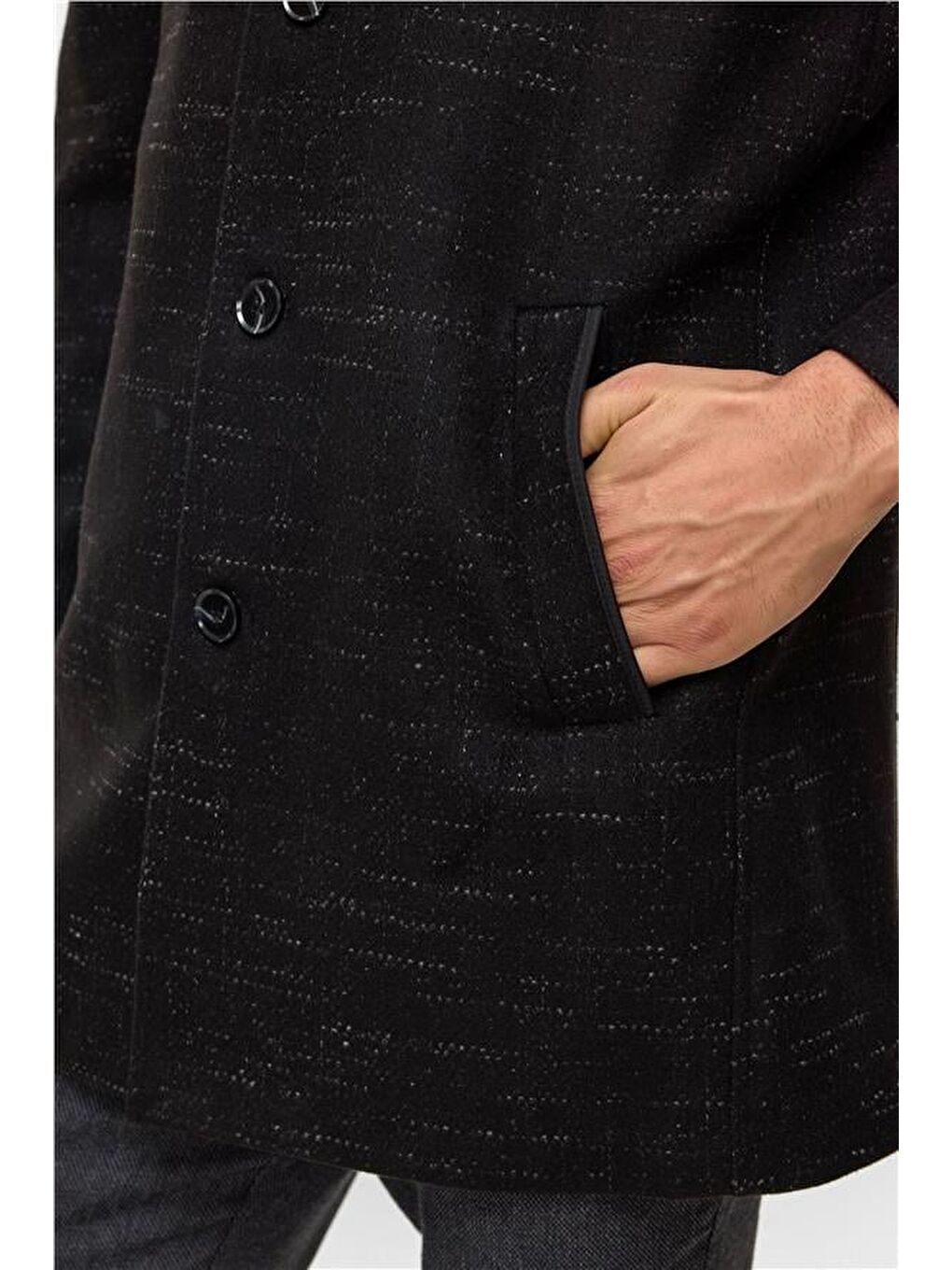 Siyah Regular Desenli Hakim Yaka Kaban-3