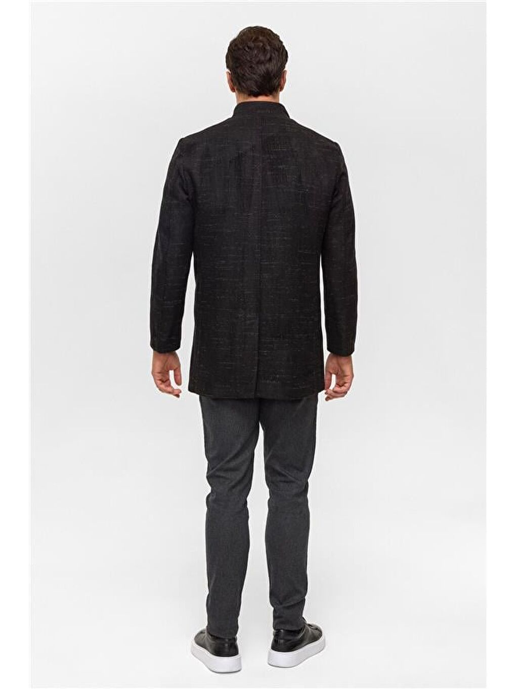 Siyah Regular Desenli Hakim Yaka Kaban-5