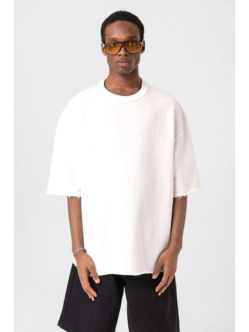 Yıkamalı Oversize Tişört Ekru-2