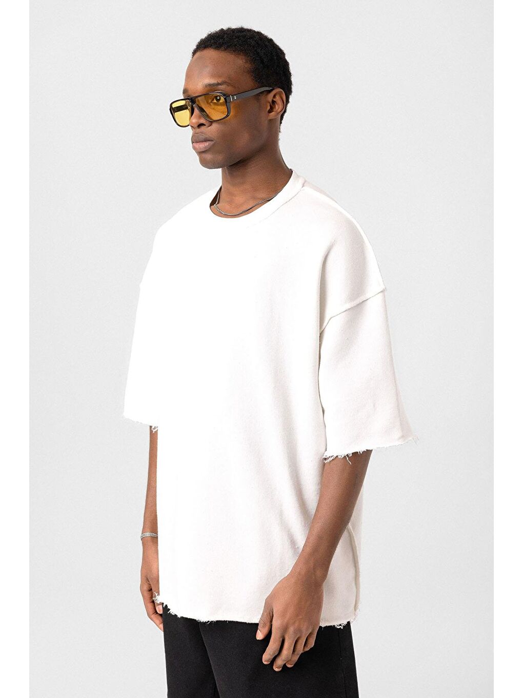 Yıkamalı Oversize Tişört Ekru-3