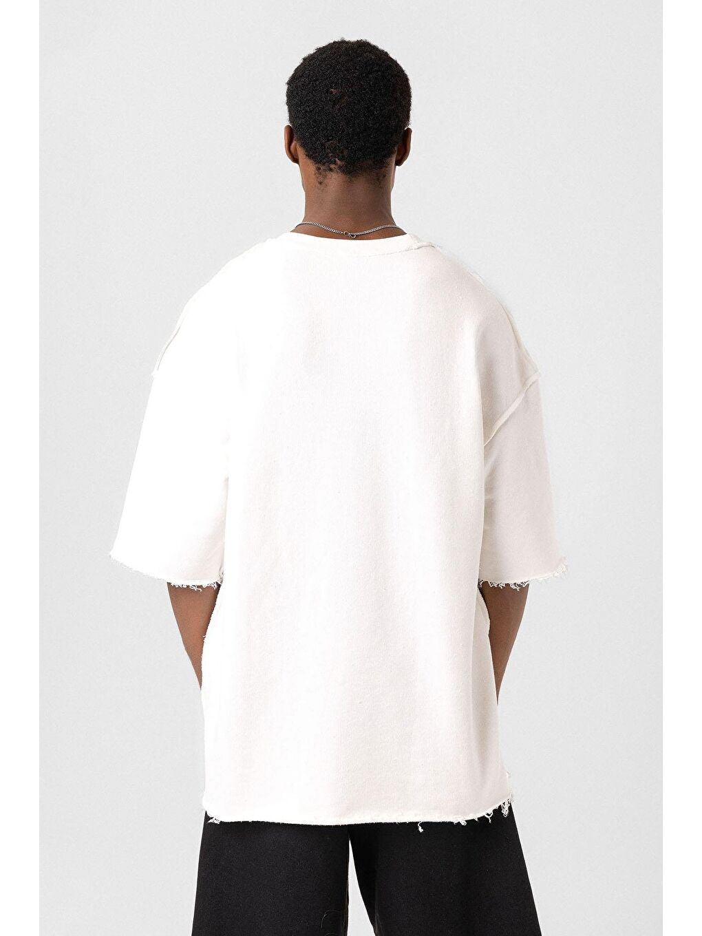 Yıkamalı Oversize Tişört Ekru-4