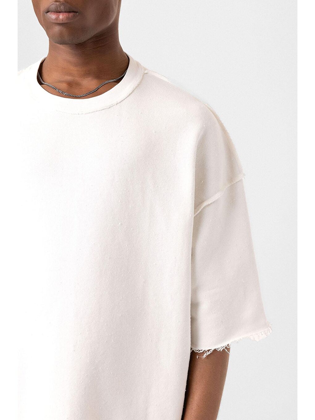 Yıkamalı Oversize Tişört Ekru-5