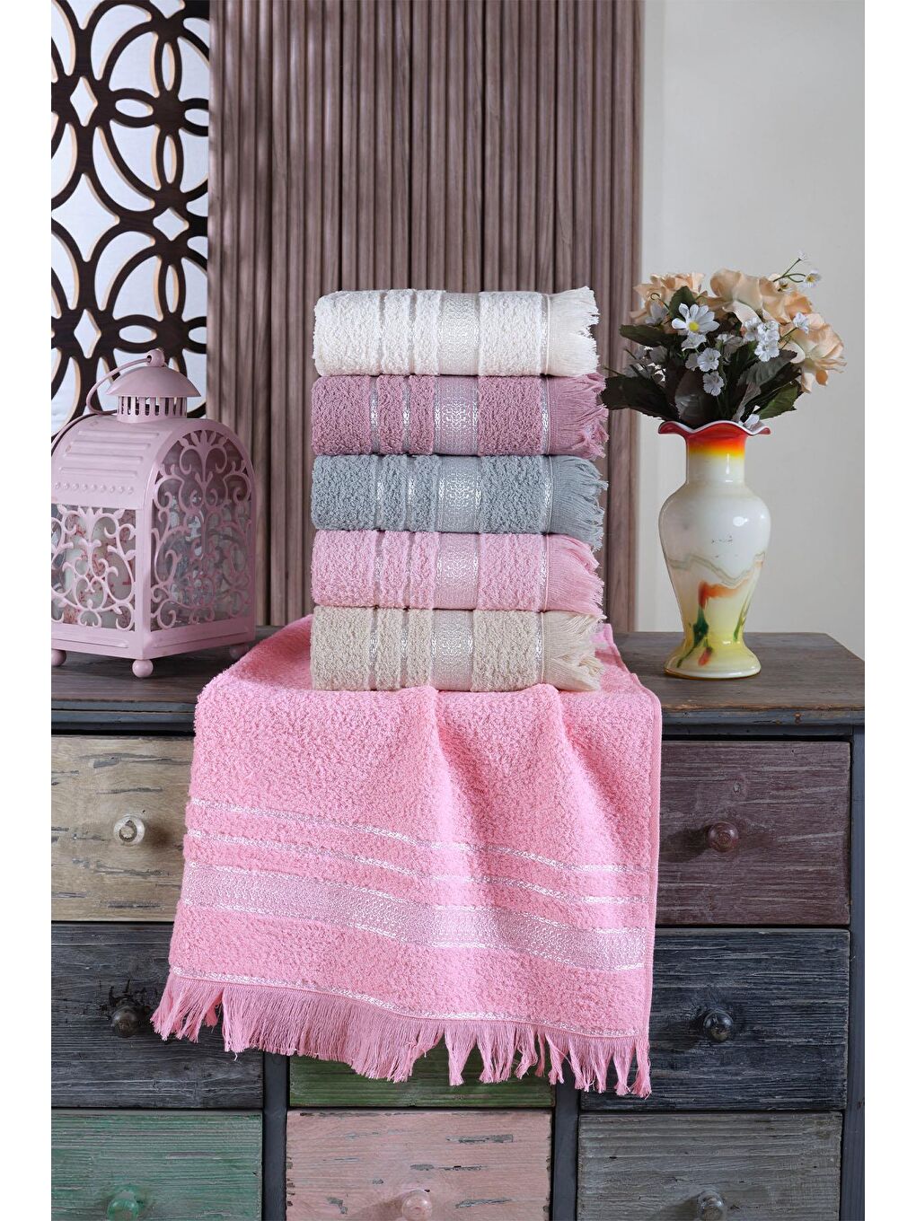 Pembe Helen 6'lı El&Yüz Havlu Seti-1